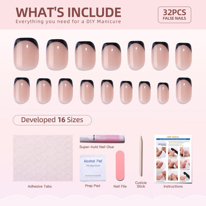 Gel Press On Nails 16 Sizes-32 Pcs Kit XNFS125