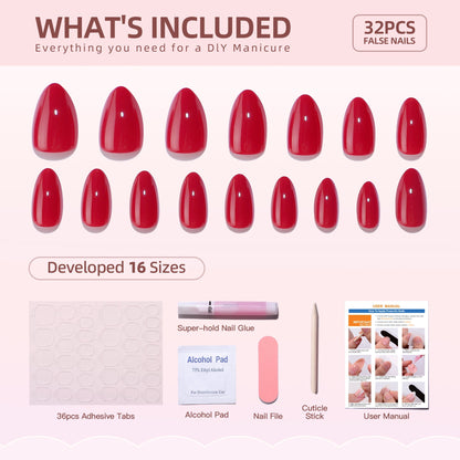Gel Press On Nails 16 Sizes-32 Pcs Kit A017