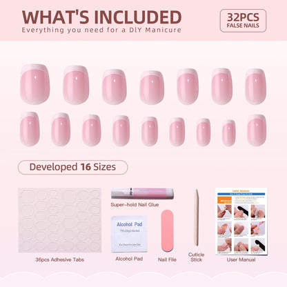 Gel Press On Nails 16 Sizes-32 Pcs Kit XNFS166