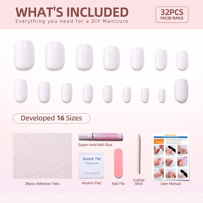 Gel Press On Nails 16 Sizes-32 Pcs Kit W058