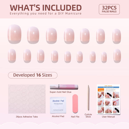 Gel Press On Nails 16 Sizes-32 Pcs Kit XNPH1743-1