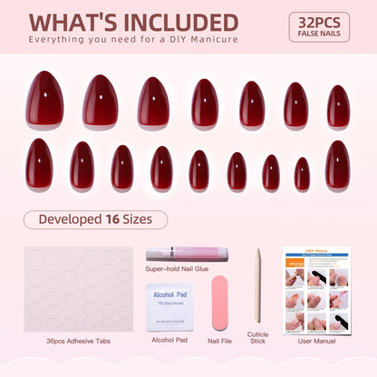 Gel Press On Nails 16 Sizes-32 Pcs Kit A195 MH-3