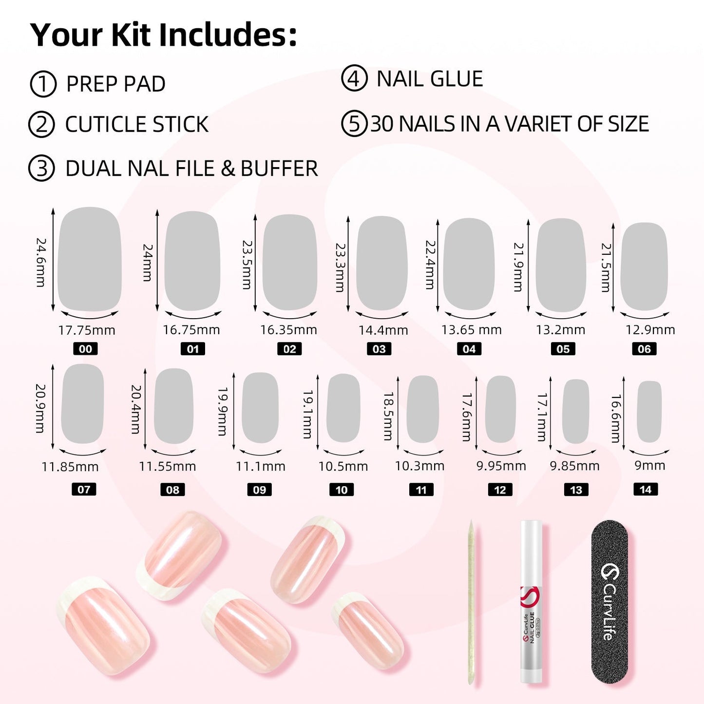 15 Sizes-30 Pcs Acrylic Press on nails X0046ZVDHF