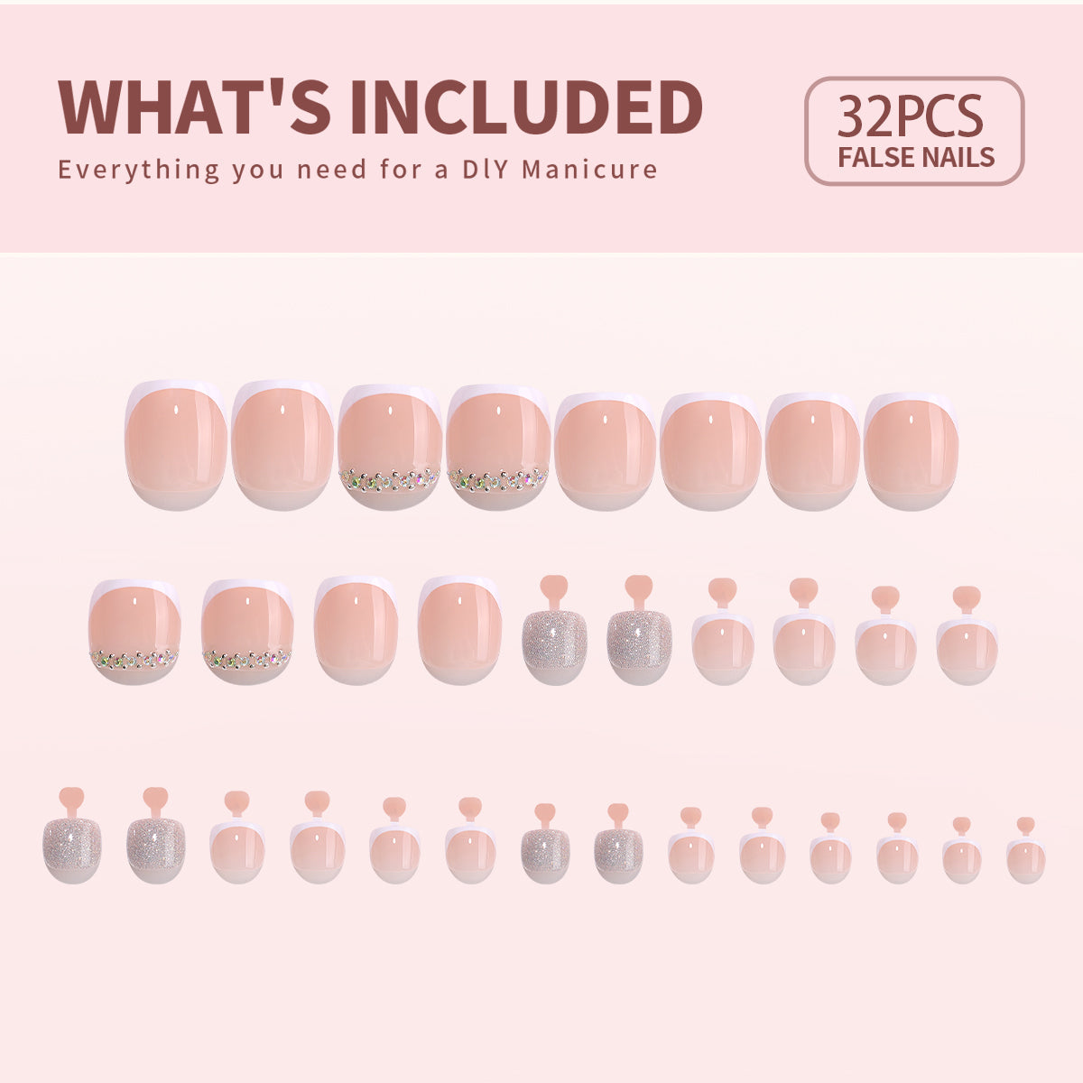 32 Pcs-16 Sizes Kit Press On Toe nails X004Q0B005