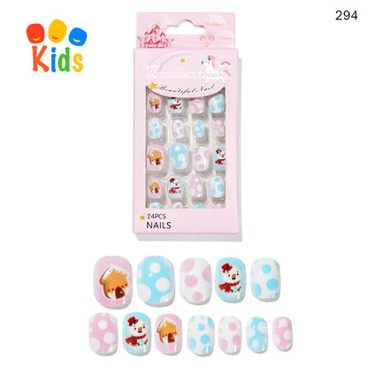 Mini Press On Nails For Kids 24Pcs-12 Size