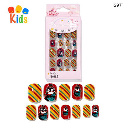Mini Press On Nails For Kids 24Pcs-12 Size