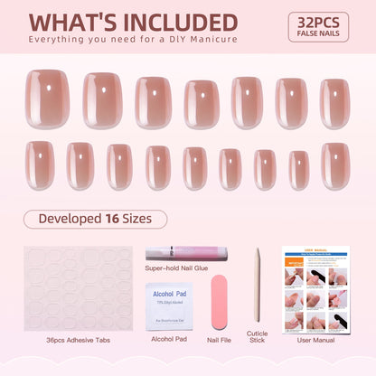 Gel Press On Nails 16 Sizes-32 Pcs Kit XNQC121