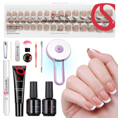 French Tip Kit -  Gel Top and Base Coat. UV Lamp Nails Glue Manicure press on nails
